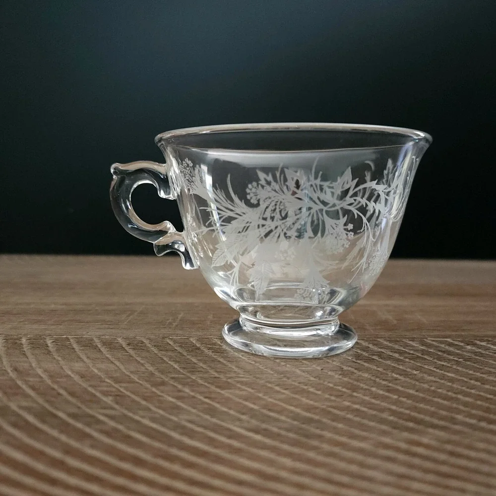 Fostoria Heather Tea Cups Etched Crystal Set of‎ 4